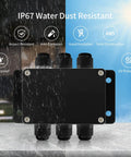 IP67 Waterproof Dustproof Electrical Junction Box With 15A 600V Barrier Terminal Cable Connector shown in rain to illustrate durability