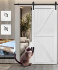 36x84 Inch Double Sliding MDF Barn Door With 13 Ft Hardware Kit Solid Slab Covered In Waterproof PVC Surface installed in a living room