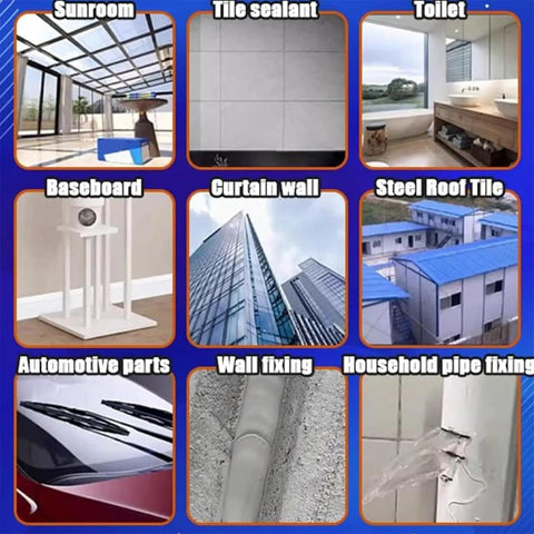 Various applications of Heavy Duty Tough As Nails Waterproof Sealant And Pro Bonding Adhesive for home repairs and construction.