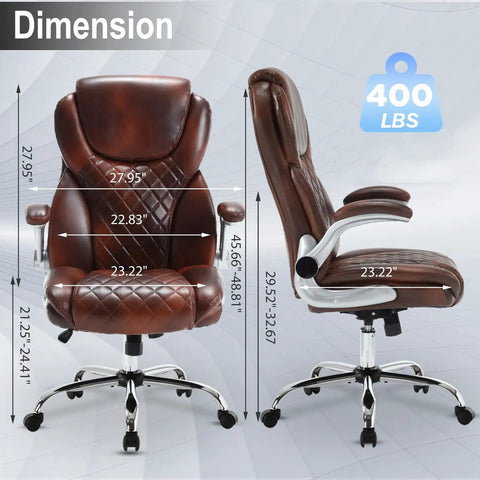Big And Tall Leather Office Chair With Flip Up Arms High Back Executive Desk Chair On Wheels ergonomic design with dimensions