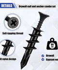 All In One Self Drilling Drywall Anchors And Screws Kit, 200 Pieces With Organizer Box, self-tapping thread detail