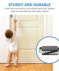 Baby reaching for door with 2 Piece Rubber Door Wedge With Stainless Steel Core Non Slip Door Stopper in overlay.