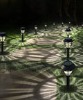 Bright Solar Pathway Lights Outdoor 10 Pack With Warm White LED Auto On Off Waterproof Garden Path Lights illuminating a walkway