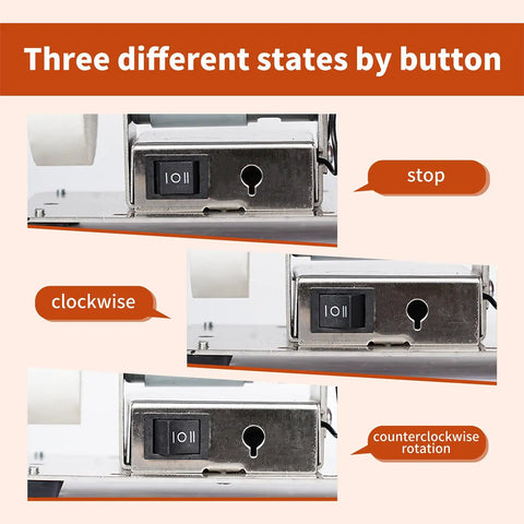 Top Notch Mini Bench Grinder With Dual Ceramic Wheels For Razor Edge Shaving And Heavy Duty Metal Or Wood Carving Solid Steel Base showing button states for clockwise, stop, counterclockwise.