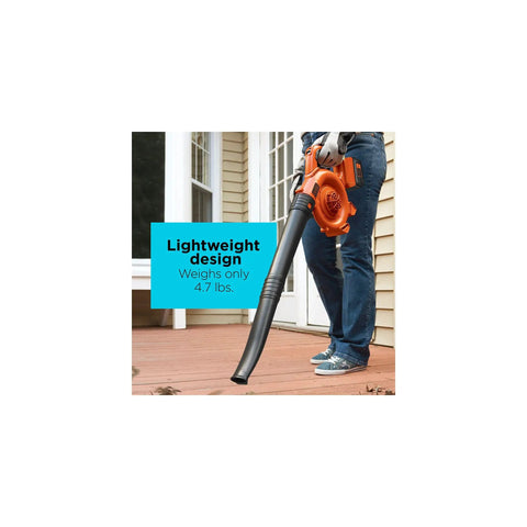 Person using orange Cordless Leaf Blower With Battery And Charger, 40V Max PowerCommand on a deck, lightweight at 4.7 lbs