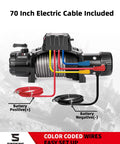 Pro Series 13500 Lb 12V Electric Winch With Synthetic Rope, 2 In 1 Wired And Wireless Remote, IP67 Waterproof, 7 HP Motor, Heavy Duty Recovery For Jeep SUV Truck And Trailer color coded wiring with 70 inch cable