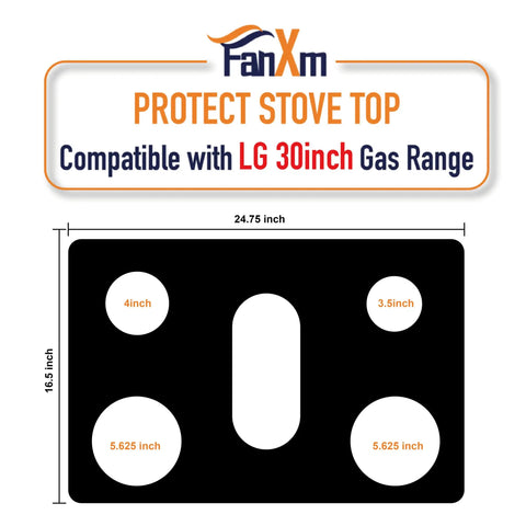 Diagram of 30 Inch Gas Cooktop Saver Mat With Whole Piece Design showcasing dimensions and burner cutouts.