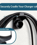 Heavy Duty J1772 EV Charger Holder Wall Mount Electric Vehicle Cable Organizer For SAE J1772 Plug with rounded edge detail.