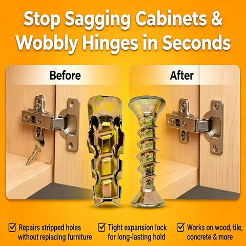 Heavy Duty Wood Expansion Screws For Quick Cabinet Hinge Repair No More Door Sagging And Fix Stripped Holes From Inside demonstration