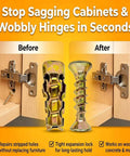 Before and after cabinet hinge repair with Fix Sagging Doors Fast With Short Expansion Screws For Wood Or Metal Use Thread Repair Inserts To Lock Hinges Tight So Your Wardrobe And Cabinet Snap Back Into Alignment Without Breaking The Bank Or Replacing The Whole Thing Today.