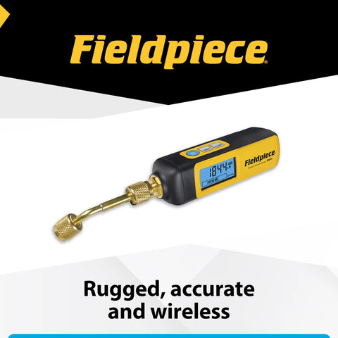 HVACR Wireless Vacuum Gauge MG44 For Quick Pro Grade Micron Readings With Reversible Angled Coupler For a Secure Seal Standalone Or Job Link App Or SMAN Manifold Screen All In One Long Range Vacuum Tool For Tight Spaces, angled view