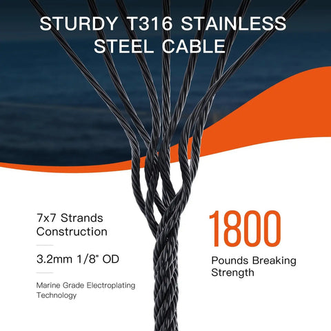 One Eighth Inch T316 Stainless Steel Aircraft Cable For Deck Railing, Seven By Seven Strand Core, 450 Feet, Includes Cutter