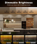 Under Cabinet Lighting Kit With 15 Ft Extendable LED Strips, App Control And Remote showing dimmable brightness options.