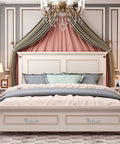 Elegant bedroom with a plush bed featuring two 96mm crystal glass cabinet pulls on the footboard, framed by decorative curtains and a chandelier.