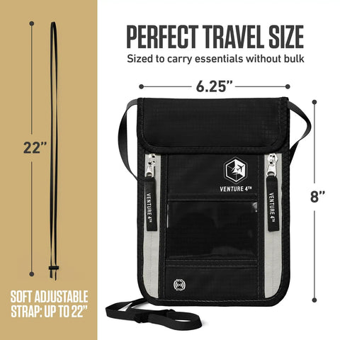 Stealthy Hidden Neck Wallet For Travel With RFID Blocking Passport Holder, Slim Lightweight Concealed Pouch 6 Compartments