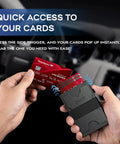 Person using Pop Up Card Holder Wallet For Men Ultra Thin Metal Front Pocket Card Case With RFID Blocking Holds 12 Cards Minimalist Slim Wallet