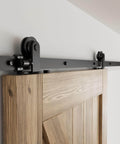 Sliding Barn Door Hardware Kit 4 Foot for Single Wood Door Heavy Duty Black Finish T Shaped Style installed on wooden door