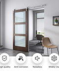Stainless Steel Sliding Barn Door Hardware Track Kit 5 Ft Heavy Duty Anti Rust Anti Corrosion Ball Bearing Rollers installed on a single door