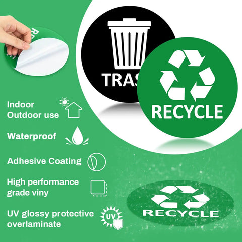 3 Recycling Stickers And 3 Trash Stickers For Trash Can Labels, Durable Vinyl Signs For Recycling And Garbage Sorting in Kitchen