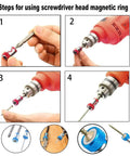 Four-step guide using the Three Piece Magnetic Screw Ring Clamp Set With Screws, Ten Times Stronger Magnetic Ring For Standard Quarter Inch Hex Shanks And Drill Bits.