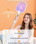 Woman holding Electric Fly Swatter Zapper Racket 4000V With 1800mAh Rechargeable Battery Dual Modes 5 Layer Safety Mesh