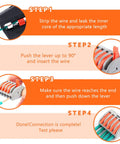 Instruction steps for using the All in One Lever Wire Connector Kit With 188 Pcs for quick electrical wire splicing.
