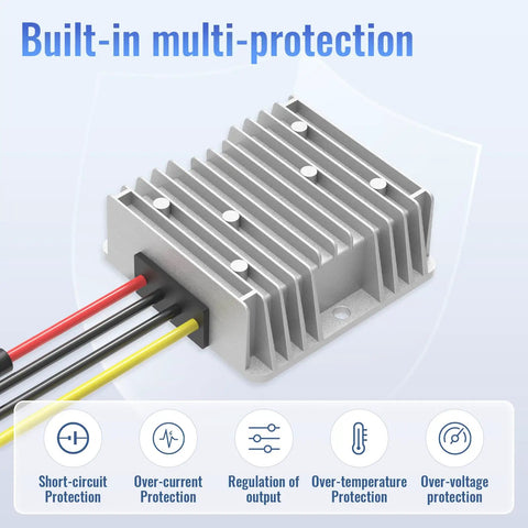 Top Shelf Heavy Duty Dc To Dc Converter 17 55V To 12V Step Down Voltage Reducer with aluminum housing and multi-protection features.