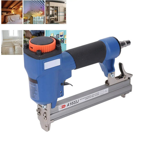 Kickass 20 Gauge Pneumatic Brad Nailer For 10 To 22 Millimeter Nails Lightweight Pro Finish Tool with rubber grip and aluminum body.
