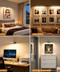 Killer Glow Two Pack Battery Operated Picture Lights With Remote illuminating art in a stylish bedroom and living room.