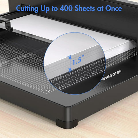Workhorse 12 Inch Paper Cutter With 400 Sheet Capacity Solid Steel Guillotine Trimmer For No Sweat A4 Paper Leather And Fabric Cuts In Home Or Office Workspaces Black