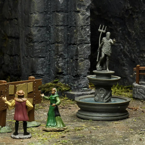 Warlock Tiles Marketplace Accessory For Dungeons And Dragons And Tabletop RPGs with dope modular market stalls and water fountain