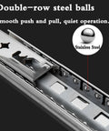 Top Shelf Heavy Duty Drawer Slides For Dining Tables And Cabinets Full Extension Runner Rails showing stainless steel double-row steel balls.