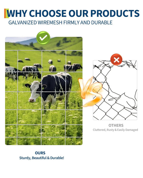 Heavy Duty Galvanized Cattle Fence 5 Ft By 328 Ft With Chain Link For Hog Goat Sheep Deer Livestock Fencing versus damaged wire fence