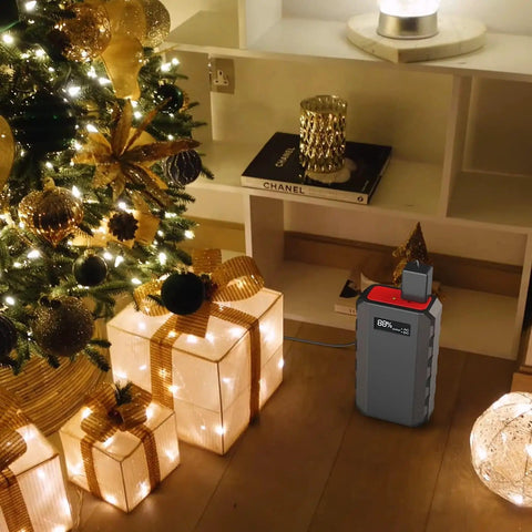 Massive 24000mAh Portable Power Bank With 110V 65W AC Outlet 88.8Wh Power Station displayed near holiday decor