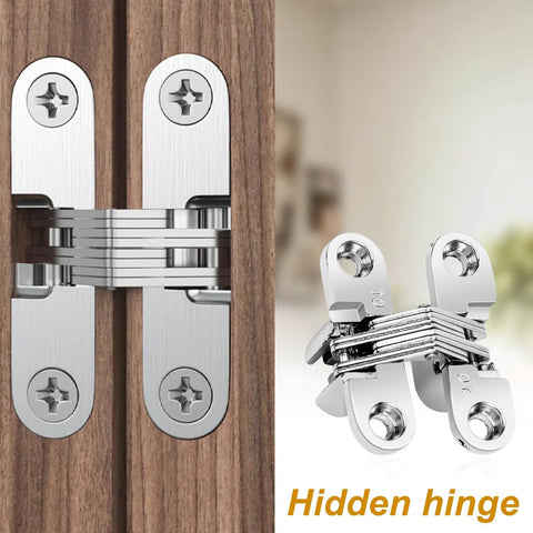 4 Pack Stainless Steel Invisible Hinges For Doors And Cabinets With 180 Degree Hidden Cross And Swing Hinges And Included Screws