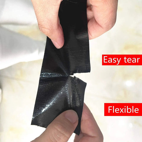 Person tearing Heavy Duty Wide Duct Tape 3 Inch By 55 Yards Waterproof All Weather Industrial Strength Tape showing flexibility