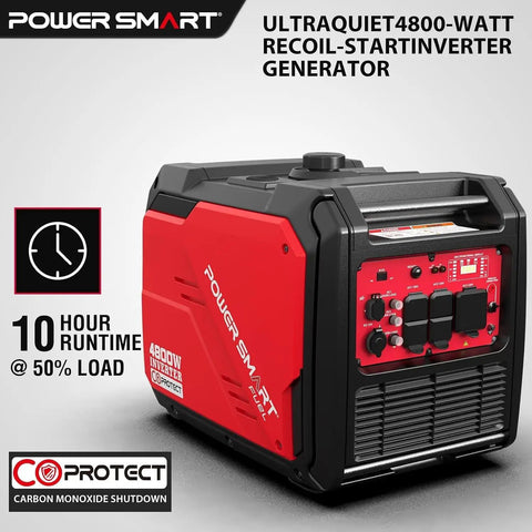 Portable 4800 Watt Inverter Generator With Wheel Kit For Easy Move And Setup Clean Power Under 3 Percent THD Quiet 69 dBA