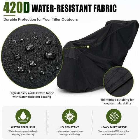 Beefed Up Heavy Duty Walk Behind Tiller Cover For 21A-25MB000 20 With Extended Handles And Rear Engine, 420D Water Resistant Fabric