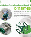 Wall Hydrant Complete Service Kit for C 144 and C 244 Series showing green anti-siphon faucet parts and handles.
