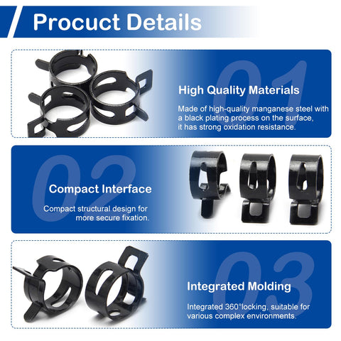 105 Piece 6 To 25Mm Spring Band Hose Clamp Kit With Pliers 15 Sizes Pro Grade Assorted Hose Clips detail view