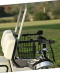 Golf cart with basket and clubs