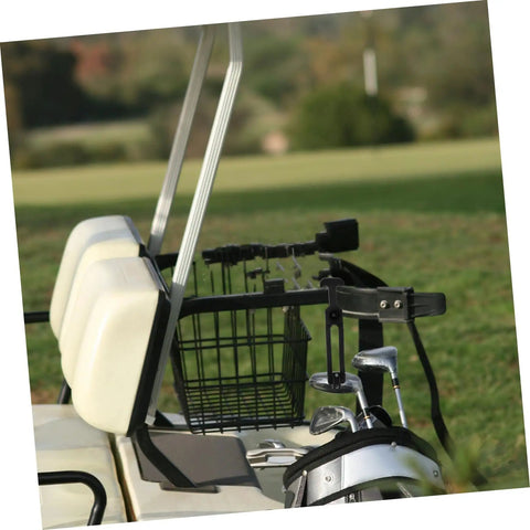 Golf cart with basket and clubs