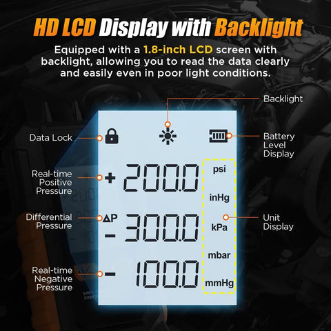 Pro Grade Dual Port Digital HVAC Manometer For Gas Pressure Testing With Fast Response And High Accuracy backlit display