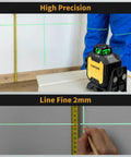 Green Cross Line Laser Level 360 Self Leveling, Rechargeable, Pro Grade Accuracy for Construction and Picture Hanging, Outdoor Pulse Mode Up To 197ft, Three 360 Degree Planes, Hard Case Included in use for precise wall measurements.