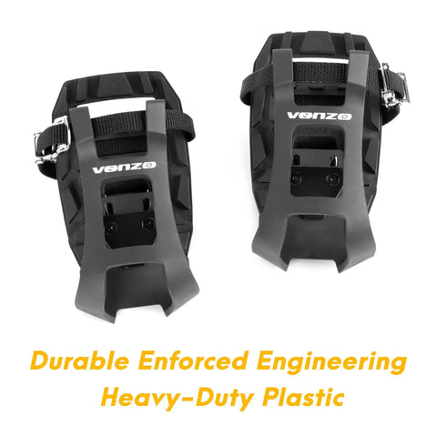 Toe Clip Cages With Removal Tool Set For Shimano SPD SL Pedals, heavy-duty plastic, front view of cages for spin and road bikes.