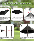 Installation steps for squirrel baffle on Six Hook Outdoor Bird Feeding Station Kit With 94 Inch Heavy Duty Pole Four Feeders