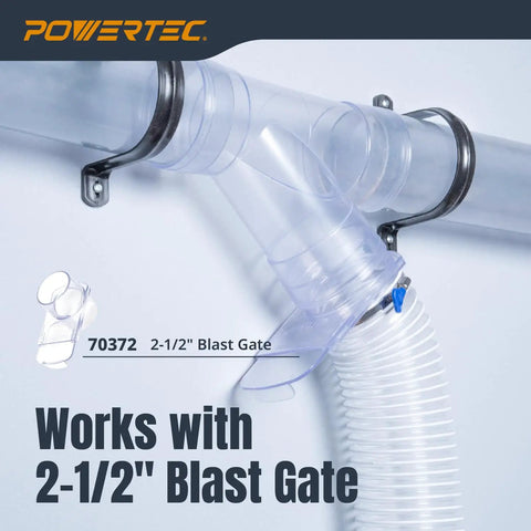 Clear PVC Dust Collection Pipe 2-1/2 In By 36 In 1 Pack Rigid Tubing For Easy Hookup With Dust Collection Fittings shown with blast gate
