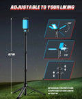 Cordless Rechargeable LED Work Light Kit With Detachable Tripod 8Ah Battery 67-inch adjustable stand and rotation angles.