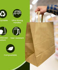 Heavy Duty Kraft Paper Grocery Bags With Handles Pack Of 100 Bulk 12 x 7 x 14 Inches Large Brown Shopping Takeout To Go Bags