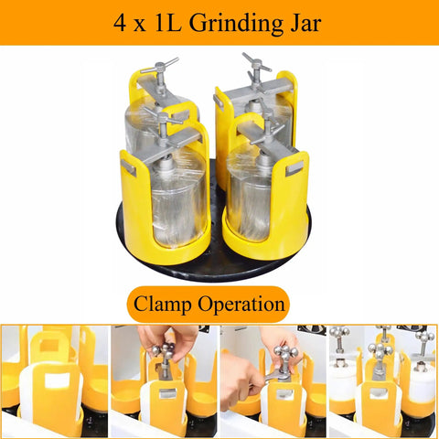 4L Planetary Ball Mill With Four 1000ml Jars Ceramic Grinding Machine for Lab, clamp operation and jar details